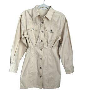 Grey Lab Los Angeles Military Style Safari Cotton Shirt Dress Long Sleeve Size S